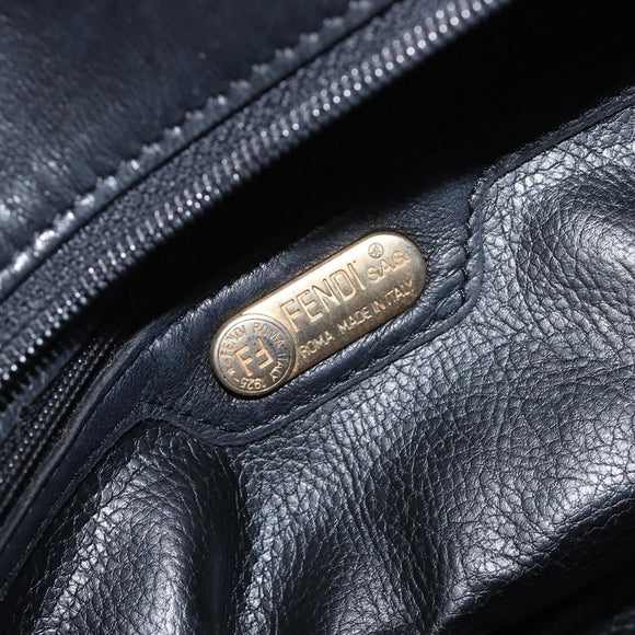 FENDI Macaroni Hand Bag Leather Black Gold Auth 199827