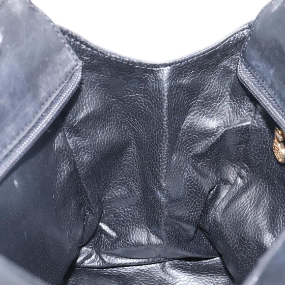FENDI Macaroni Hand Bag Leather Black Gold Auth 199827