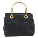FENDI Macaroni Hand Bag Leather Black Gold Auth 199827-13