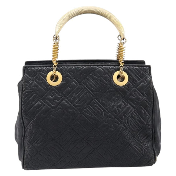 FENDI Macaroni Hand Bag Leather Black Gold Auth 199827