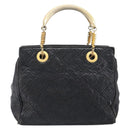 FENDI Macaroni Hand Bag Leather Black Gold Auth 199827-2