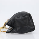 FENDI Macaroni Hand Bag Leather Black Gold Auth 199827-4