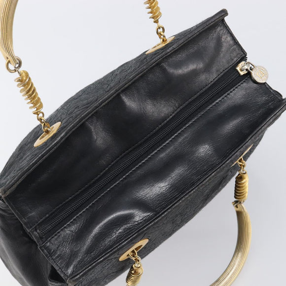 FENDI Macaroni Hand Bag Leather Black Gold Auth 199827