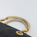 FENDI Macaroni Hand Bag Leather Black Gold Auth 199827-8