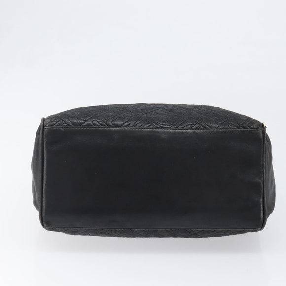 FENDI Macaroni Hand Bag Leather Black Gold Auth 199827