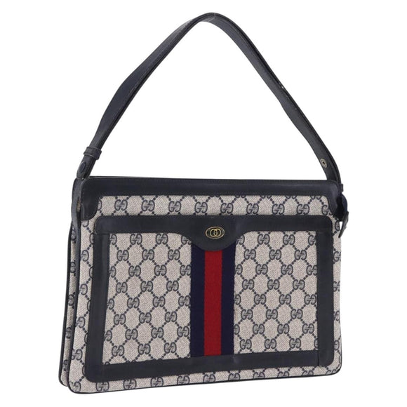 GUCCI GG Supreme Sherry Line Shoulder Bag PVC Navy Gold Auth 199828