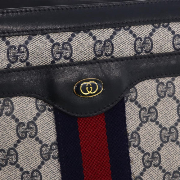 GUCCI GG Supreme Sherry Line Shoulder Bag PVC Navy Gold Auth 199828