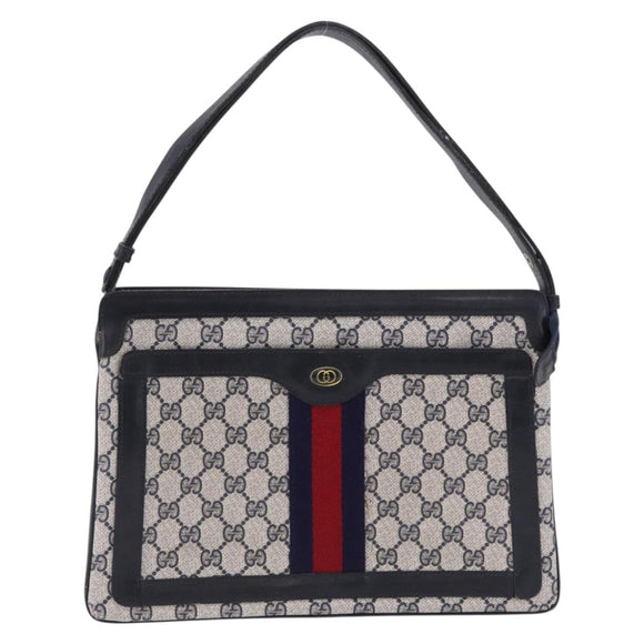 GUCCI GG Supreme Sherry Line Shoulder Bag PVC Navy Gold Auth 199828