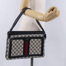 GUCCI GG Supreme Sherry Line Shoulder Bag PVC Navy Gold Auth 199828-25