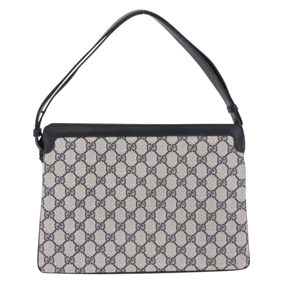 GUCCI GG Supreme Sherry Line Shoulder Bag PVC Navy Gold Auth 199828