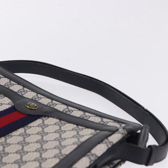 GUCCI GG Supreme Sherry Line Shoulder Bag PVC Navy Gold Auth 199828