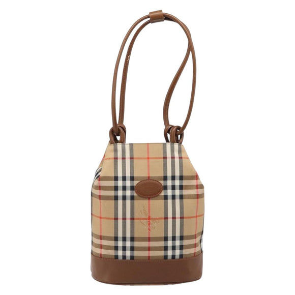 Burberrys Nova Check Shoulder Bag Canvas Beige Gold Auth 199830A