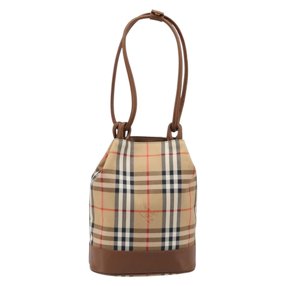 Burberrys Nova Check Shoulder Bag Canvas Beige Gold Auth 199830A