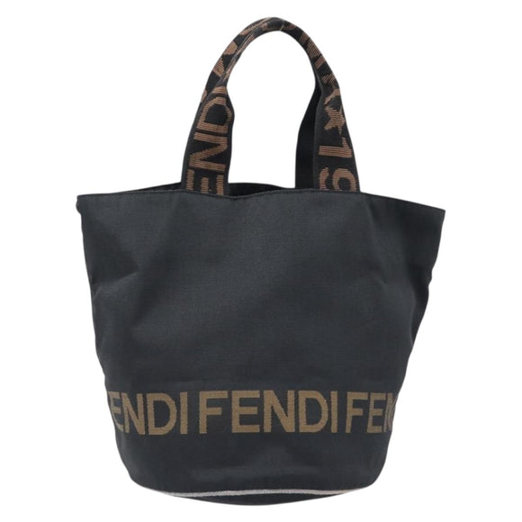 FENDI Hand Bag Canvas Black Brown Auth 199832