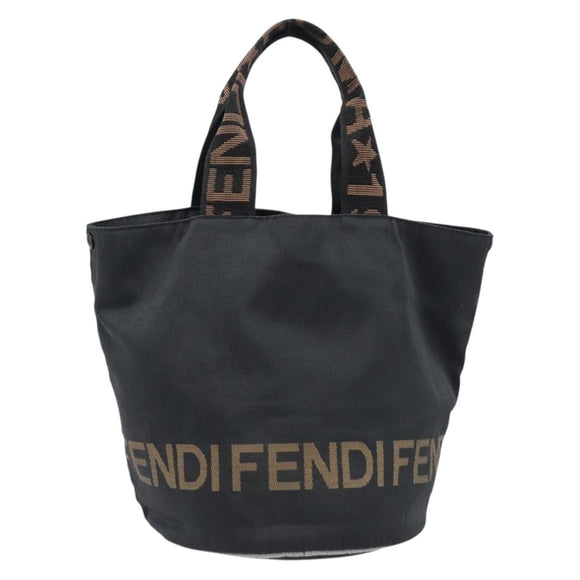 FENDI Hand Bag Canvas Black Brown Auth 199832