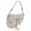 Christian Dior Trotter Canvas Saddle Oblique Bag Gray Gold Auth 199836SM-1