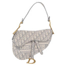Christian Dior Trotter Canvas Saddle Oblique Bag Gray Gold Auth 199836SM-2