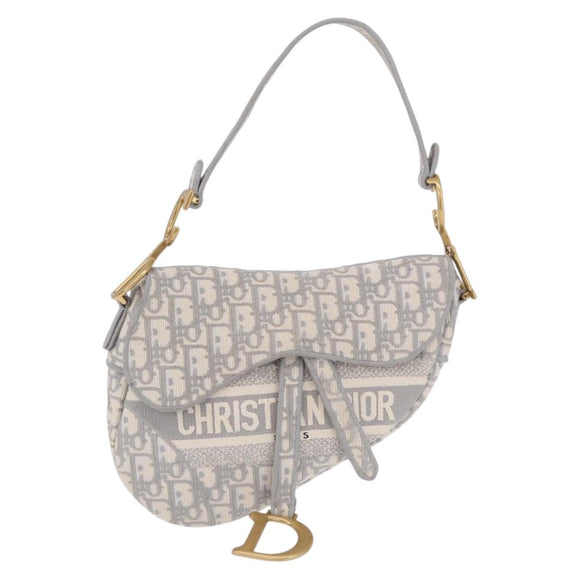 Christian Dior Trotter Canvas Saddle Oblique Bag Gray Gold Auth 199836SM