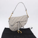 Christian Dior Trotter Canvas Saddle Oblique Bag Gray Gold Auth 199836SM-23