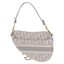Christian Dior Trotter Canvas Saddle Oblique Bag Gray Gold Auth 199836SM-3