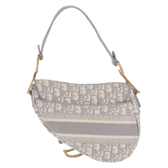 Christian Dior Trotter Canvas Saddle Oblique Bag Gray Gold Auth 199836SM