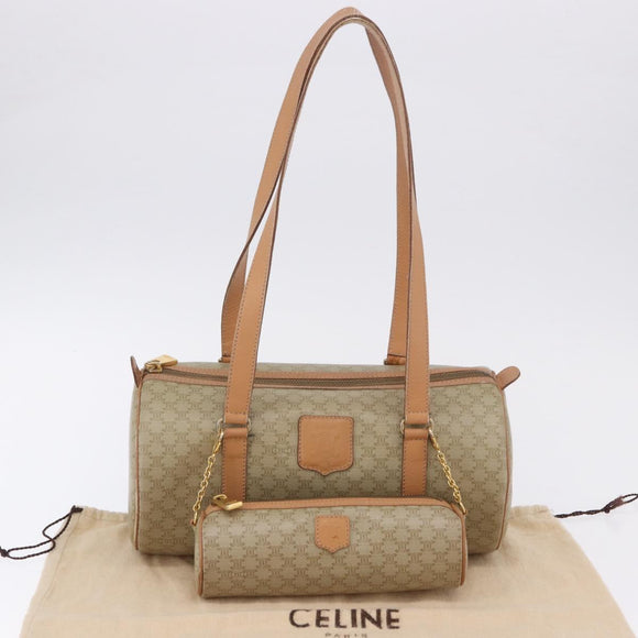 CELINE Macadam Canvas Shoulder Bag PVC Beige Gold Auth 199837V