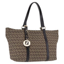FENDI Zucchino Canvas Tote Bag Beige Gold Auth 199839V-1