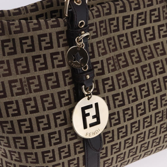 FENDI Zucchino Canvas Tote Bag Beige Gold Auth 199839V