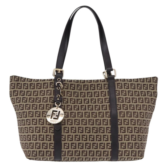 FENDI Zucchino Canvas Tote Bag Beige Gold Auth 199839V
