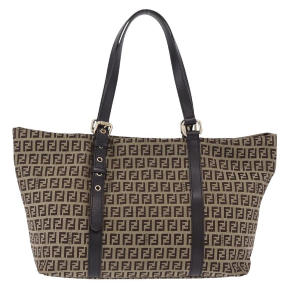 FENDI Zucchino Canvas Tote Bag Beige Gold Auth 199839V