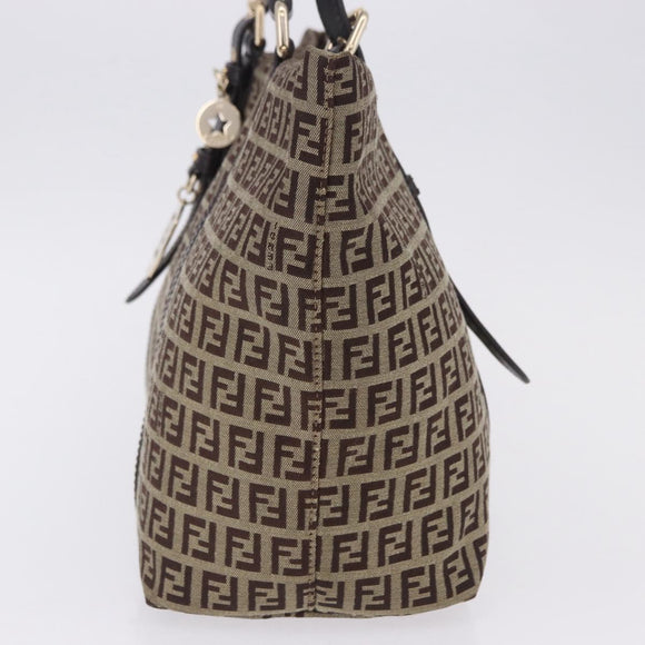 FENDI Zucchino Canvas Tote Bag Beige Gold Auth 199839V