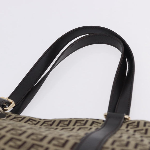FENDI Zucchino Canvas Tote Bag Beige Gold Auth 199839V