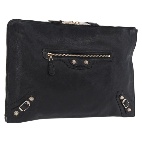 BALENCIAGA Giant Clutch Bag Leather Black Gold Auth 199841V