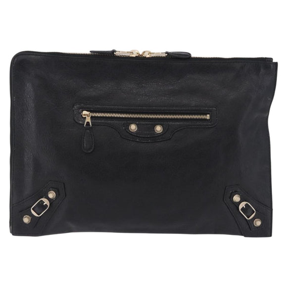 BALENCIAGA Giant Clutch Bag Leather Black Gold Auth 199841V