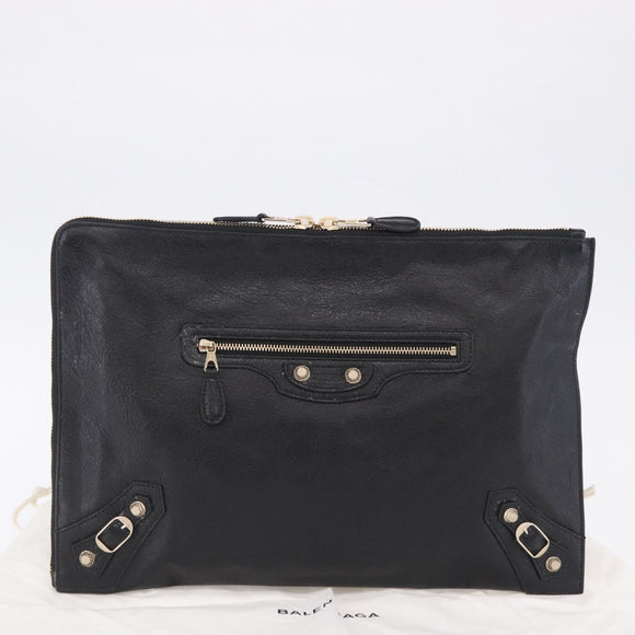 BALENCIAGA Giant Clutch Bag Leather Black Gold Auth 199841V