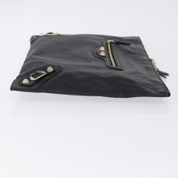BALENCIAGA Giant Clutch Bag Leather Black Gold Auth 199841V