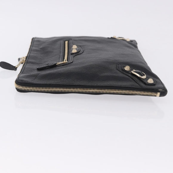 BALENCIAGA Giant Clutch Bag Leather Black Gold Auth 199841V