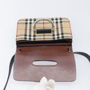 BURBERRY Nova Check Shoulder Bag Canvas Beige Silver Auth 199844A-16