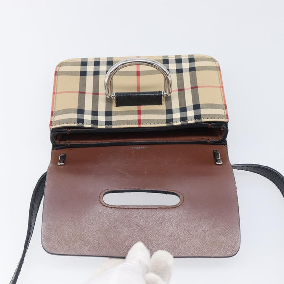 BURBERRY Nova Check Shoulder Bag Canvas Beige Silver Auth 199844A
