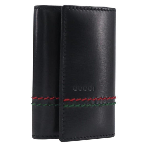 GUCCI Key Case Leather Black Silver 138052 Auth 199850V