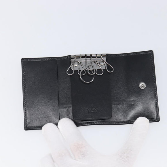 GUCCI Key Case Leather Black Silver 138052 Auth 199850V