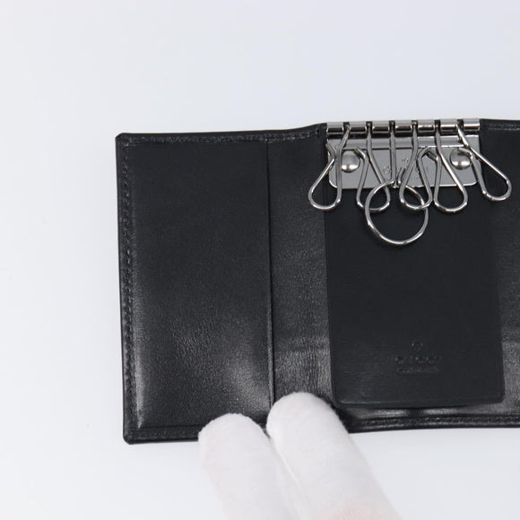 GUCCI Key Case Leather Black Silver 138052 Auth 199850V
