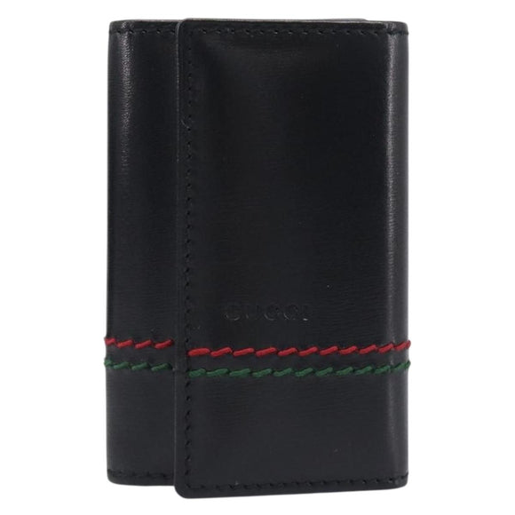 GUCCI Key Case Leather Black Silver 138052 Auth 199850V