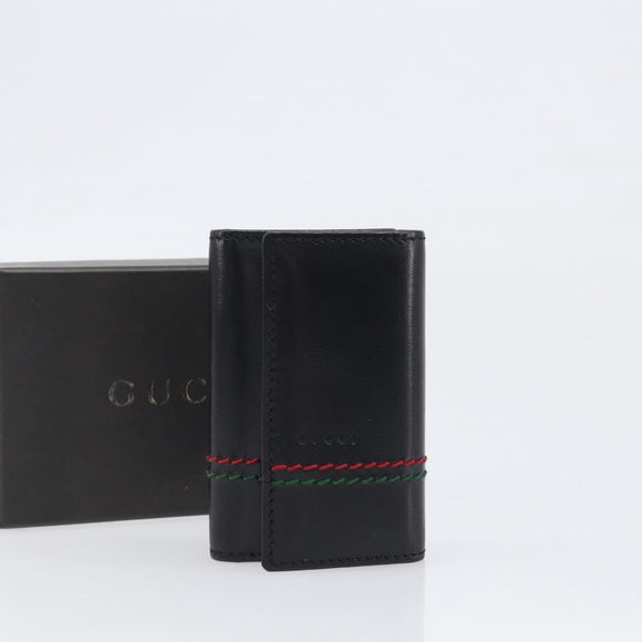 GUCCI Key Case Leather Black Silver 138052 Auth 199850V