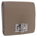 FENDI Peek A Boo Coin Purse Leather Gray Silver Auth 199851A-1