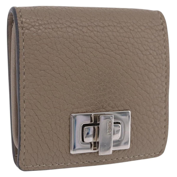 FENDI Peek A Boo Coin Purse Leather Gray Silver Auth 199851A