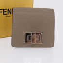 FENDI Peek A Boo Coin Purse Leather Gray Silver Auth 199851A-18
