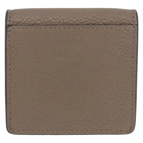 FENDI Peek A Boo Coin Purse Leather Gray Silver Auth 199851A