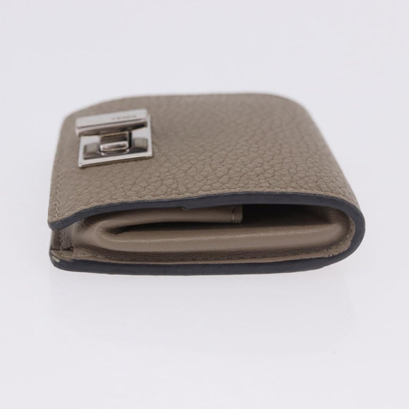FENDI Peek A Boo Coin Purse Leather Gray Silver Auth 199851A