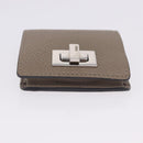 FENDI Peek A Boo Coin Purse Leather Gray Silver Auth 199851A-7